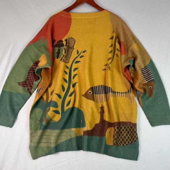 Yesno Printed Ocean Fish Graphic Sweater Womens XXXL Soft Wool Blend Oversized - Picture 4 of 8